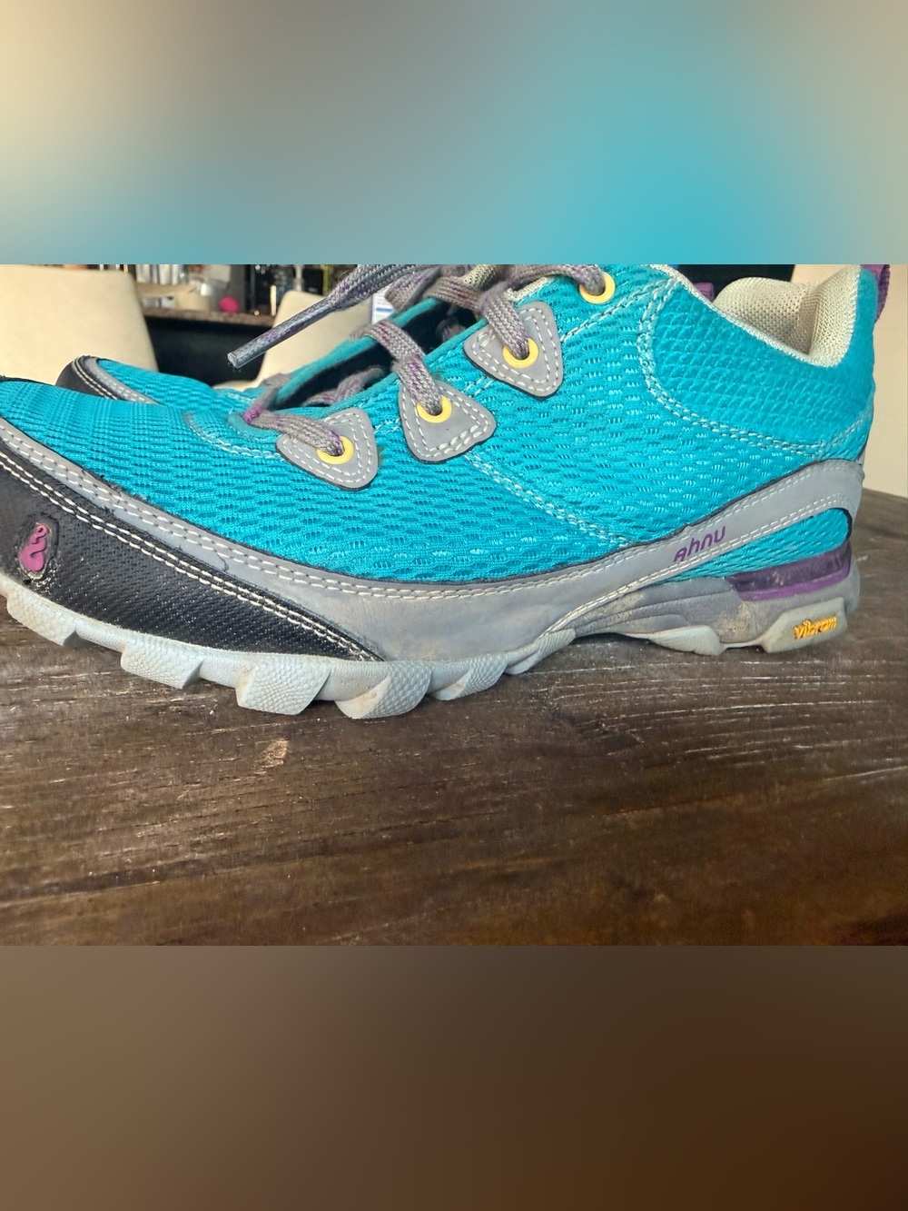 Ahnu Teal and Gray Hiking Sneaker, Size 7.5